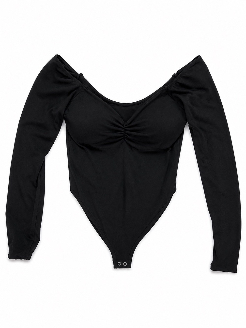 Forever 21 Black Off-Shoulder Ruched Long-Sleeve Bodysuit
